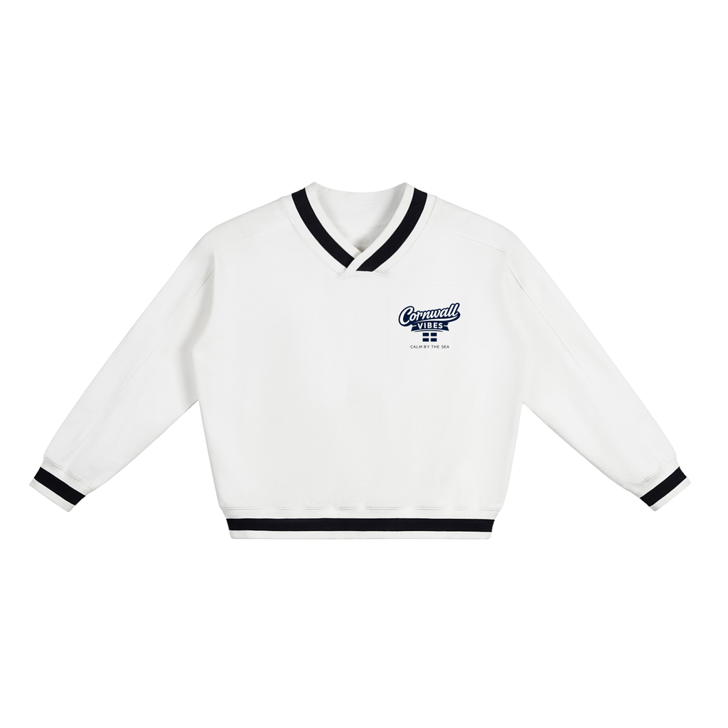 V-Neck Contrast Collar Boxy Sweatshirt