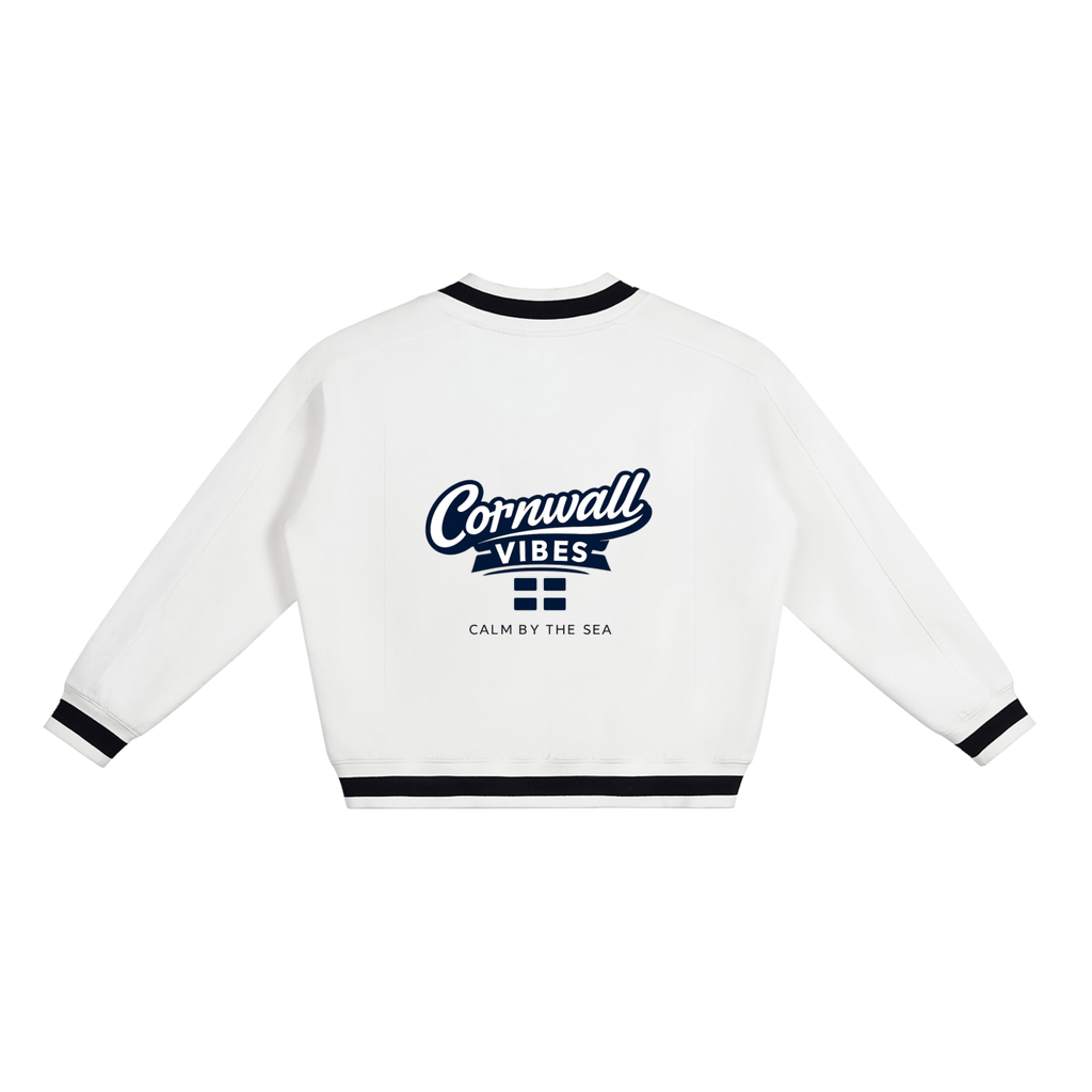 V-Neck Contrast Collar Boxy Sweatshirt