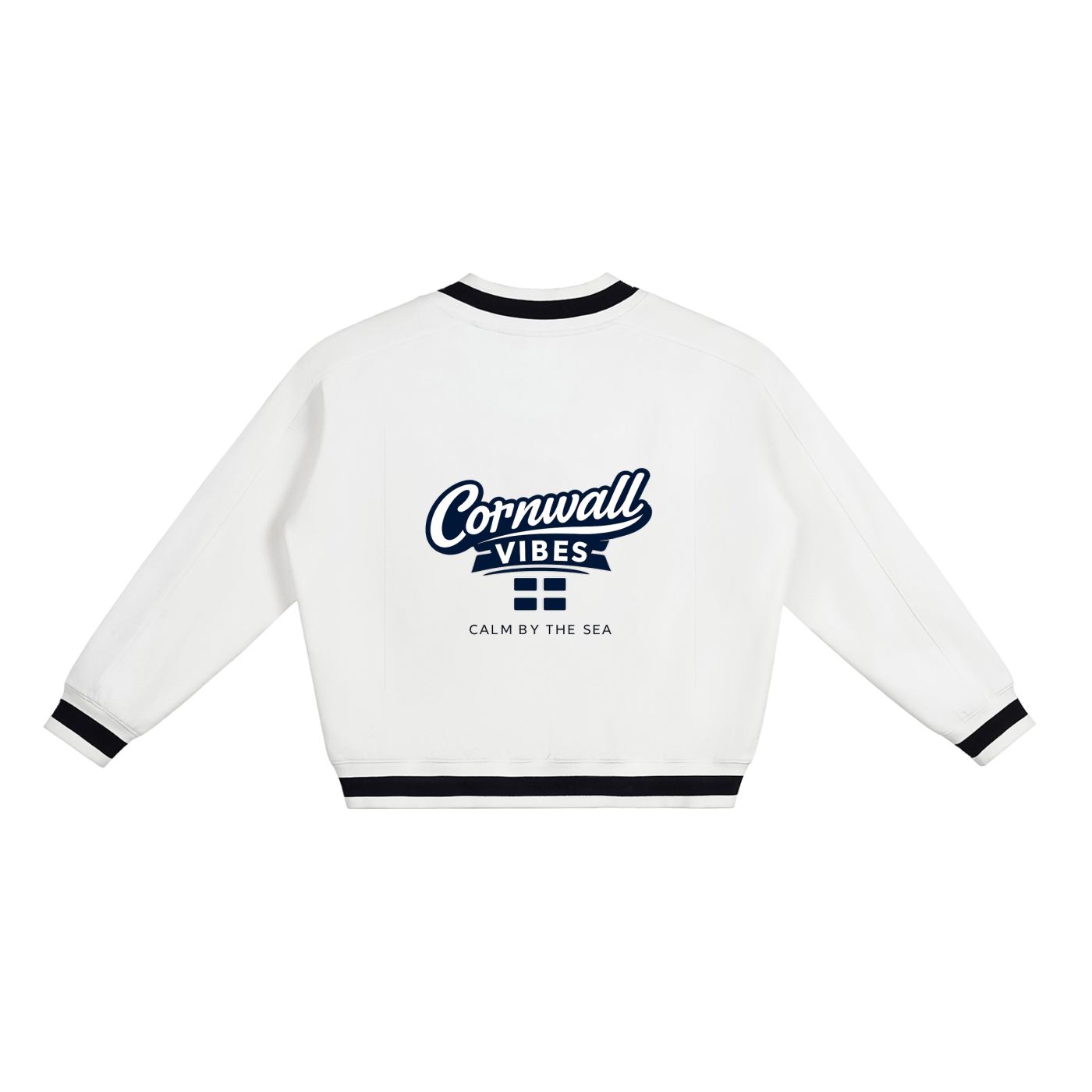 V-Neck Contrast Collar Boxy Sweatshirt